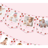 2Pcs Strawberry Photo Banners Pink Red Plaid Daisy Strawberry Banner Newborn To 12 Months Picture Display Garland For 1St Birthday Decoration