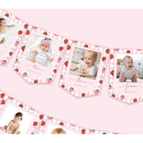 2Pcs Strawberry Photo Banners Pink Red Plaid Daisy Strawberry Banner Newborn To 12 Months Picture Display Garland For 1St Birthday Decoration