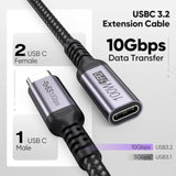 Usb C Extension Cable 3Ft Pack Of 2, (10Gbps/100W/4K@60Hz) Usbc 3.2 Extender Male To Female High Speed Cord, Data Transfer & Charging & Video Sync For Usb-C Hub Mag-Safe Laptop Tablet Phone Monitor