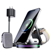 3 In 1 Wireless Charging Station For Apple Charger, 30W Fast Mag-Safe Qi2-Certified Magnetic Portable Charger Stand For Iphone 1615141312 Apple Watch Airpods 3/2 Pro, Adjustable Angle (Black, Qi2)