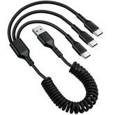 Retractable Usb A To Usb C Multi Charging Cable,Coiled 5A 3 In 1 Multiple Usb