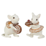 Gingerbread Decor Christmas Decorations Indoor - Set Of 2 Resin Christmas Mouse With Cake And Cookie Christmas Decorations Indoor Home Decor, Off White