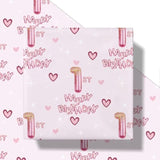 1St Birthday Wrapping Paper Girls, Hearts And Pink Number 1 Balloons Happy Birthday Design, 1 Year Old, Mini Roll, 17 Inches X 16.4 Feet, Perfect For Girls' Birthday Party Gifts