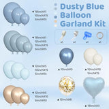173Pcs Dusty Blue Balloons Arch Garland Kit, Dusty Baby Blue Sand White Metallic Gold Balloons For Boys Baby Shower Decorations Gender Reveal Wedding Bridal Shower Birthday Party Supplies