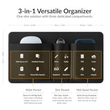 3-Pocket Storage Pouch, Adhesive Laptop Accessory Organizer, For Portable Hdd, Ssd, Usb Drive, Mouse, Cables - Black