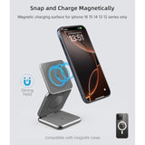 Foldable Magnetic Wireless Charger, X40 Aluminum Alloy 3 In 1 Charging Station For Apple, Fast Mag-Safe Charger Stand For Iphone 16 15 14 13 12 Series, 5W For Iwatch, Airpods 3/2/Pro, Gray