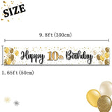 Happy 10Th Birthday Decorations,10Th Gold Balloon Large Birthday Hanging Banner Sign,Cheers To Ten Years Old Bday Party Supplies.