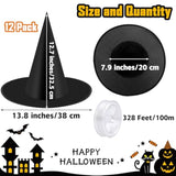 12 Pieces Halloween Costume Witch Hat With 100 Yards Hanging Rope For Halloween Yard Decoration