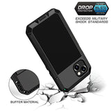 For Iphone 13 Metal Case, Heavy Duty Shockproof Tough Rugged Case With Built-In Glass Screen Protector, 360 Full Body Protective Cover For Iphone 13 6.1 Inch, Black