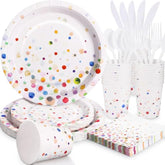 Colorful Birthday Plates And Napkins 168Pcs Confetti Plates Disposable Tableware Serve 24,Happy Birthday Party Plates Set For Holiday Party Supplies Bubble Decorations-Colorful Paper Plates