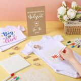 126 Pcs Baby Shower Diy Bodysuit Set Diy Bib 25 Blank White Newborn Bodysuit 25 Stencils 24 Marker 1 Sign 50 Pins(Kraft)