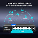 26 Port Gigabit Poe Switch With 24 Port Poe+ 1000Mbps, 2X1000Mbps Uplink, 26 Port Ieee802.3Af/At Poe @320W, Support Vlan, Metal Housing, Desktop Or Wall-Mount, Plug & Play