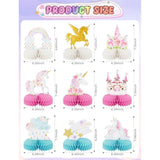 9PCS Unicorn Rainbow Honeycomb Table Centerpieces for Girls Birthday Party Decor
