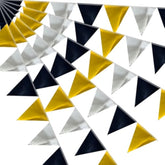 64Ft Black Gold Silver Triangle Pennant Banner Flag Metallic Paper Bunting Garland For Hanging Backdrop Birthday Party Decorations Graduation Bachelorette Bridal Wedding New Year Party Supplies