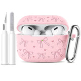 AirPods Pro 2 Case Cover with Cute Bow Heart Engraved Girly Design Soft Silicone Cover, Compatible with Apple AirPods Pro Case for Women, 360°Protection, Pink
