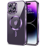 Luxury Clear Magnetic Case for iPhone 14 Pro with Camera Lens Protector, Compatible with MagSafe, Deep Purple, 6.1"