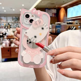 For Iphone Xr Cute Cartoon Case,Women Girls Kids 3D Bow Kawaii Pink Cartoon Face Makeup Mirror Soft Tpu Clear Protective Phone Cover 6.1Inch