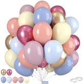 Pastel Balloons, 50Pcs 12 Inch Macaron Yellow Blue Dusty Pink Blue Purple Metallic Gold Magenta Balloons For Girl Garden Birthday Rainbow Theme Party Spring Baby Shower Wedding Engagement Decorations