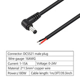 2 Pack 90 Degree Dc Power Pigtails Cable, Right Angle Dc 5.5Mm X 2.1Mm Male Plug To Bare Wire Open End Power Supply Replacement Repair Cord, For Monitors, Led Strip Light, Camera,3Ft 1M