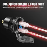 12V/24V Usb Outlet Quick Charge 3.0 Dual Port Car Charger Socket With Blue Voltmeter, Waterproof Aluminum Cigarette Lighter Usb Charger Diy Kit For Car Marine Motorcycle Rv Boat Golf Cart, Etc.
