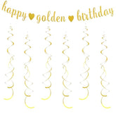 Golden Birthday Banner & Hanging Swirls Set for Girls/Women Party Decor