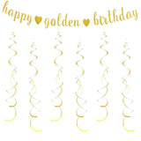Golden Birthday Banner & Hanging Swirls Set for Girls/Women Party Decor