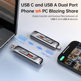 1Tb Flash Drive Ssd External, Push-Pull Usb Drive Up To 1000Mb/S Dual Head, Thumb Drive-Usb Ssd Memory Stick For Iphone 15/16/17, Android, Tablet, Win& Mac Zinc Alloy