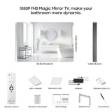 19'' Smart Tv Bathroom Magic Mirror Waterproof Led Tv 1080P 500Nits High Brightness Dual Front Speakers Wall Mounting Suitable For Bathrooms,Hotels,Saunas