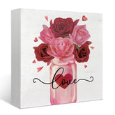 Valentines Day Decorations,Wooden Floral Love Sign,Valentine'S Day Gifts For Him Her,5X5 Inch Pink And Red Floral Wood Box Decor,Romantic Tabletop Decor For Home,Farmhouse Bedroom Office Desk