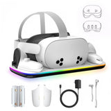 Charging Dock Compatible With Meta Oculus Quest 3/3S, Vr Headset Controller Accessories, Charging Station With Closable Rgb Indicator, Magnetic Charging, Fast Charging, 2 Rechargeable Batteries