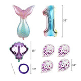 7pcs Mermaid Birthday Balloon Set – Number & Tail Balloons for Girls' 1st, 2nd, 3rd Party