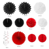 Black White-Red Party-Decorations - 33Pcs Birthday Banner,Streamers Tassel Garland,Tissue Pom Poms Honeycomb,Paper Lantern Fans,Men Women Wedding Baby Shower Graduation Backdrop Supplies Decor