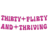 30Th Birthday Banner For Birthday Party Decorations, Pre-Strung Hot Pink Glitter Thirty Flirty And Thriving Banner For 30Th Bday Party Supplies Decor Gifts