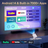 Mini Projector With Wifi 6 And Bluetooth 5.4 Built-In Apps For Bedroom Portable Projector Android 14 Smart Auto Keystone 1080P 4K Support Compatible With Ios/Hdmi/Tv Stick Visualcube 300 White