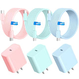 I Phone Charger Fast Charging, 3 Colors Usb C Wall Charger, 10Ft Fast Charging Cable + 20W Usb C Charger Block, Compatible With I Phone 15 16 17 Pro/Max/Plus - Blue Green Pink