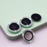 Camera Lens Protector for Samsung S25 Plus, Glitter Diamond Crystal Glass Screen Cover with Rhinestones (Green, S25 Plus)
