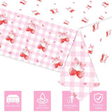 3Pcs Cherry Tablecloth Birthday Party Decoration, Cherry Plastic Tableclothes Disposable Waterproof Rectangle Bow Favor Tablecovers For Birthday Baby Shower Bridal Bachelorette Party Decor Supplies