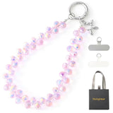 Crystal Beaded Phone Wrist Strap Keychain Lanyard Pink AB for Women