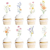 40pcs Wildflower Cupcake Toppers for Baby Shower & Birthday Cake Decorations