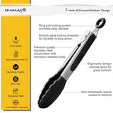 Small Silicone Tongs 7-Inch Mini Serving Tongs, Set Of 3 (Black Gray White)