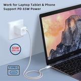 cablecc USB-C PD 27W 65W Power Type C Male to Male 480Mbps Data Cable Sleeve for Phone & Tablet & Laptop White