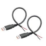 4Pcs Usb A Male To 2 Pin Bare Wire 11Inch, 18Awg 5V/6A 2 Pin Pigtail Open End Power Cord, For Usb Equipment Installed Or Replace Repair Diy Cable