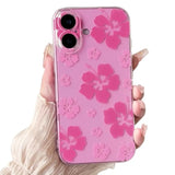 Compatible For Iphone 16 Case Cute Clear Hibiscus Flower Floral Aesthetic Printed Design For Girls Women Soft Tpu Shockproof Protective Girly For Iphone 16-Pink Flower