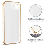 iPhone 16e Case with Rotatable Ring Holder and Rose Gold Edge, 6.1" Soft Protective Cover, White