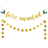 Feliz Navidad Banner Gold Glitter And Gold Glittery Circle Dots Garlan