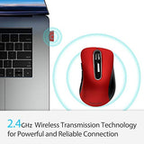 2.4G Wireless Mouse, 1400 Dpi Mobile Optical Cordless Mouse With Usb Receiver, Portable Computer Mice For Laptop, Pc, Desktop, Macbook, 5 Buttons, Red