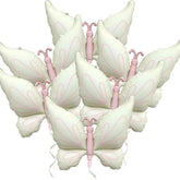 Cream White Butterfly Balloons Foil Mylar Balloon Butterfly Themed Party Decorations Wedding Baby Shower Girl Women Birthday Fiesta Party Decoration Supplies(6 Pieces)