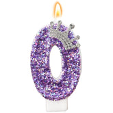 Birthday Number Candles,Purple Crown Birthday Candles For Cake,Glitter Number 0 Candle Cake Topper With Sequins For Anniversary Celebrations Supplies (Number 0)
