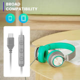 Usb C Headphones Wired With Mic & Volume Control,Tangle-Free Plaiting Line,Type C Over/On-Ear Headphones,Lightweight Foldable For Smartphone,Tablet,Iphone 16/15 Series (Green)