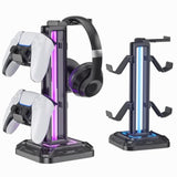 Rgb Headset Stand With 9 Light Modes - Controller Holder For Desk - Rotatable Headphone Stand & Detachable Controller Hook For Pc Earphone Accessories(Black)
